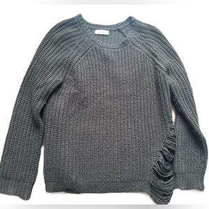 Cozy Distressed Black Crew Neck Ribbed Knit Sweater From Aritzia